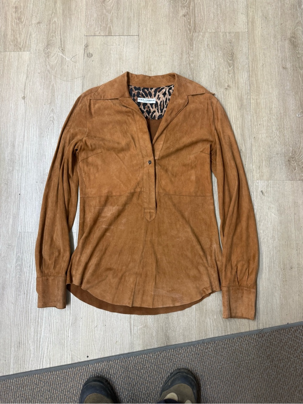 Dolce & Gabbana Brown Suede Button Up Blouse Long Sleeve Sz M/L